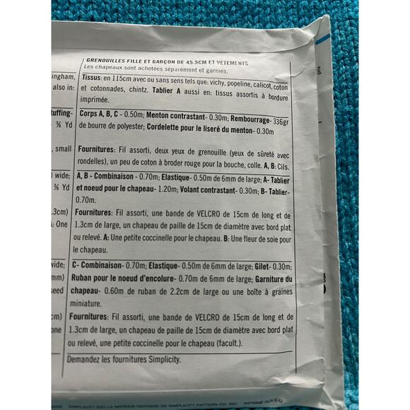 Simplicity 9584 Country boy girl Frogs plush decorative sewing pattern - Picture 5 of 5